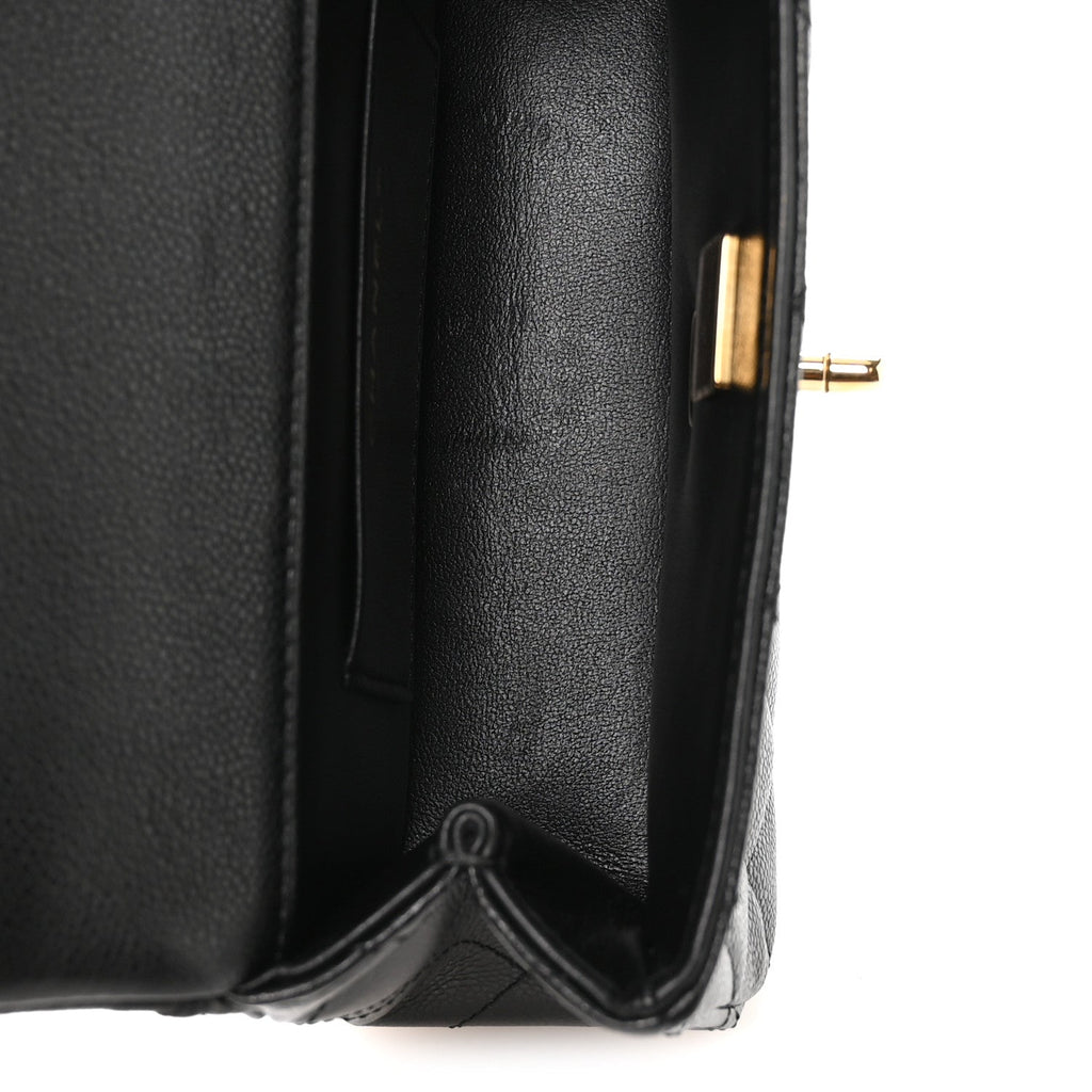 Caviar Quilted Metal Top Handle Mini Flap Black
