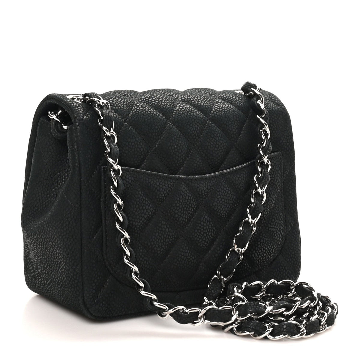 Iridescent Caviar Quilted Mini Square Flap Black