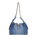 Washed Denim Quilted Small Chanel 25 Handbag Blue