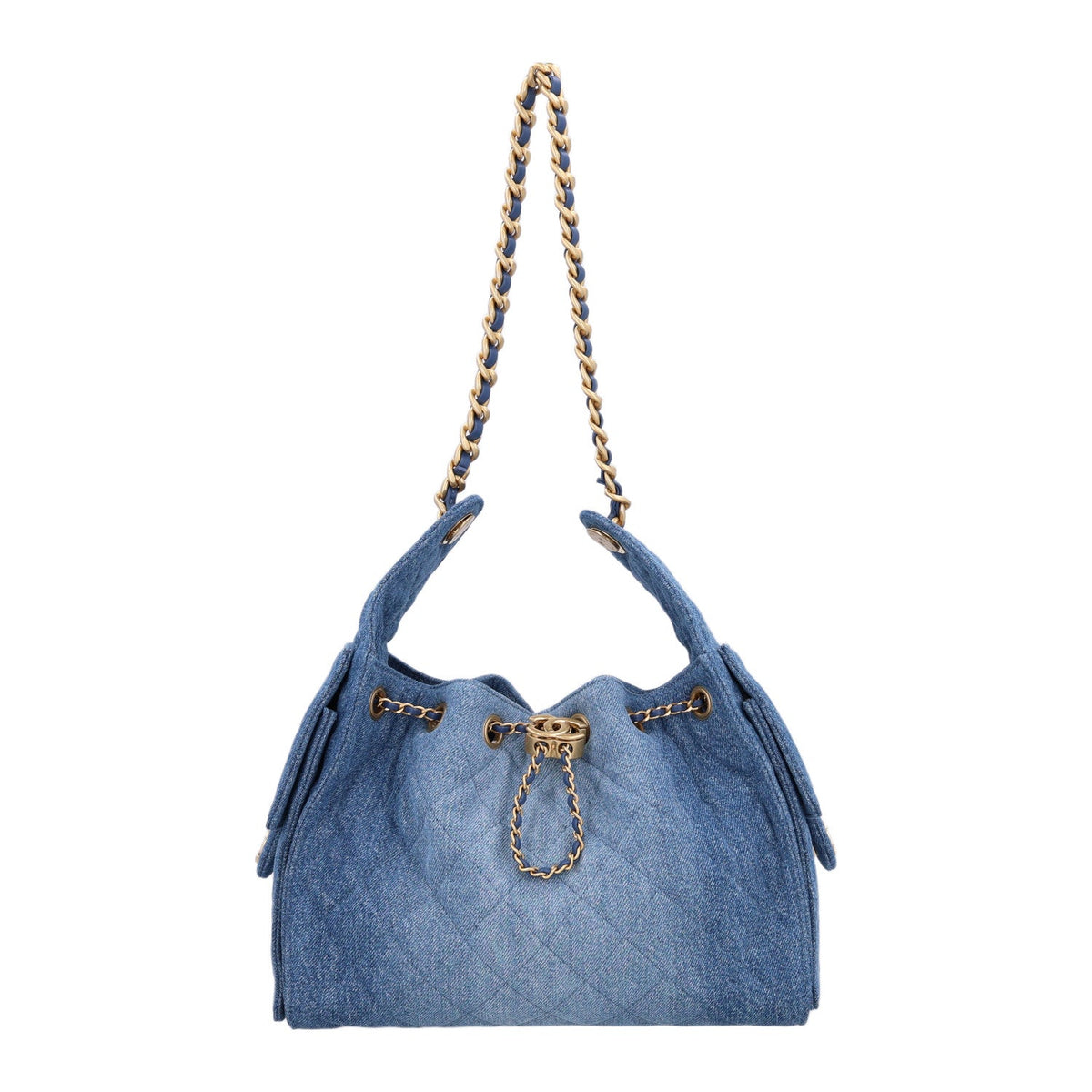 Washed Denim Quilted Small Chanel 25 Handbag Blue