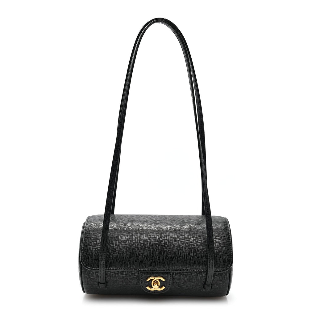 Shiny Caviar Preppy Coco Small Bowling Bag Black
