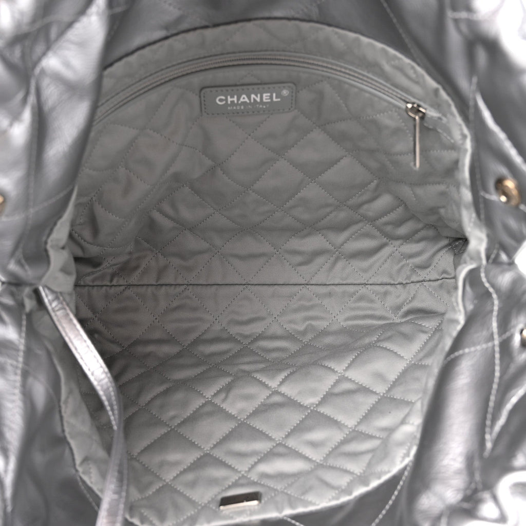 Metallic Calfskin Quilted Small Chanel 22 Silver