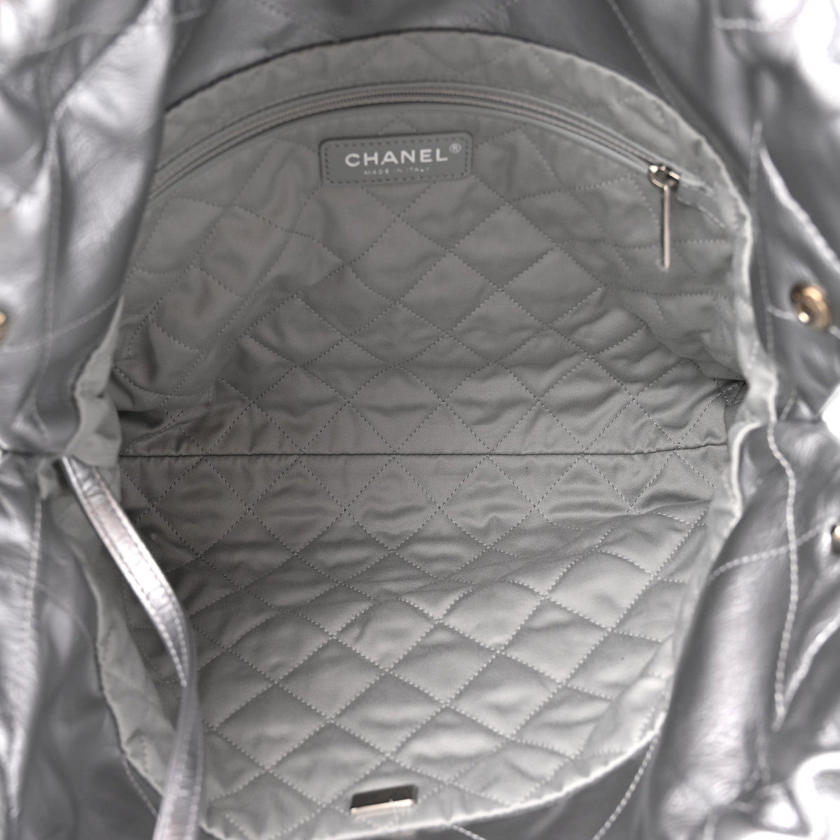 Metallic Calfskin Quilted Small Chanel 22 Silver