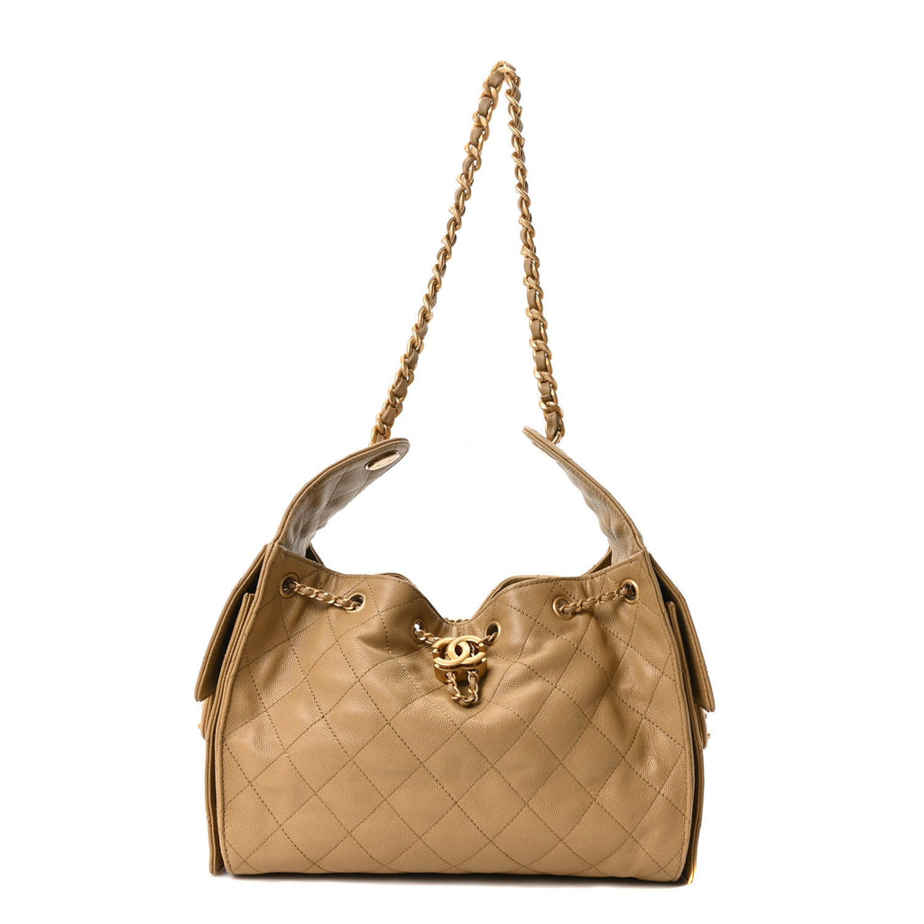 Caviar Quilted Small Chanel 25 Handbag Beige