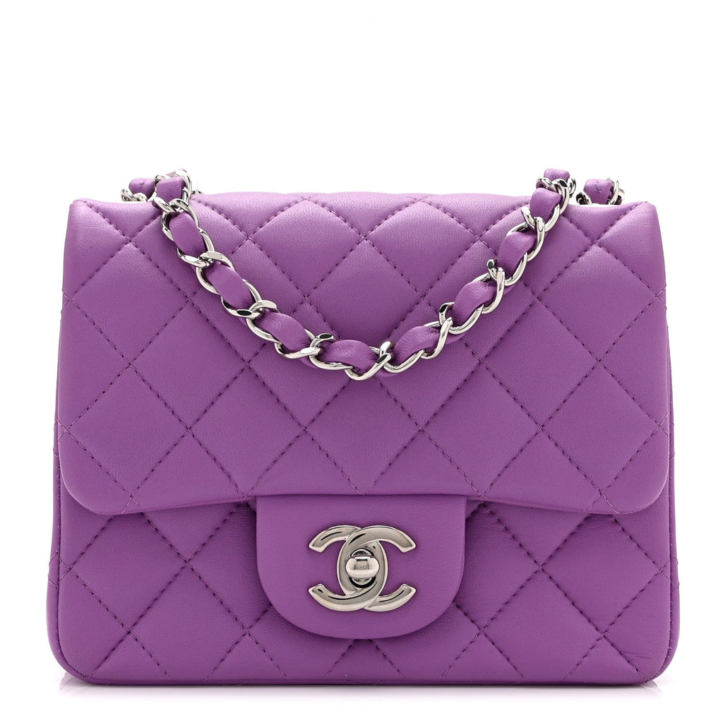 Lambskin Quilted Mini Square Flap Purple
