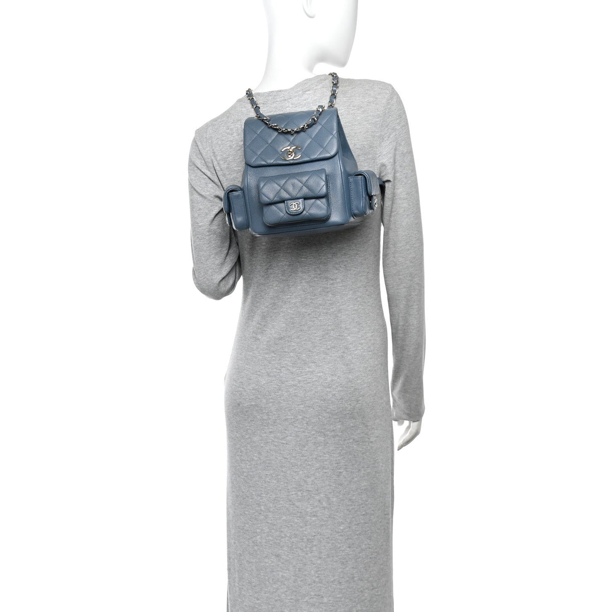 Shiny Caviar Quilted Small Cargo Duma Backpack Blue