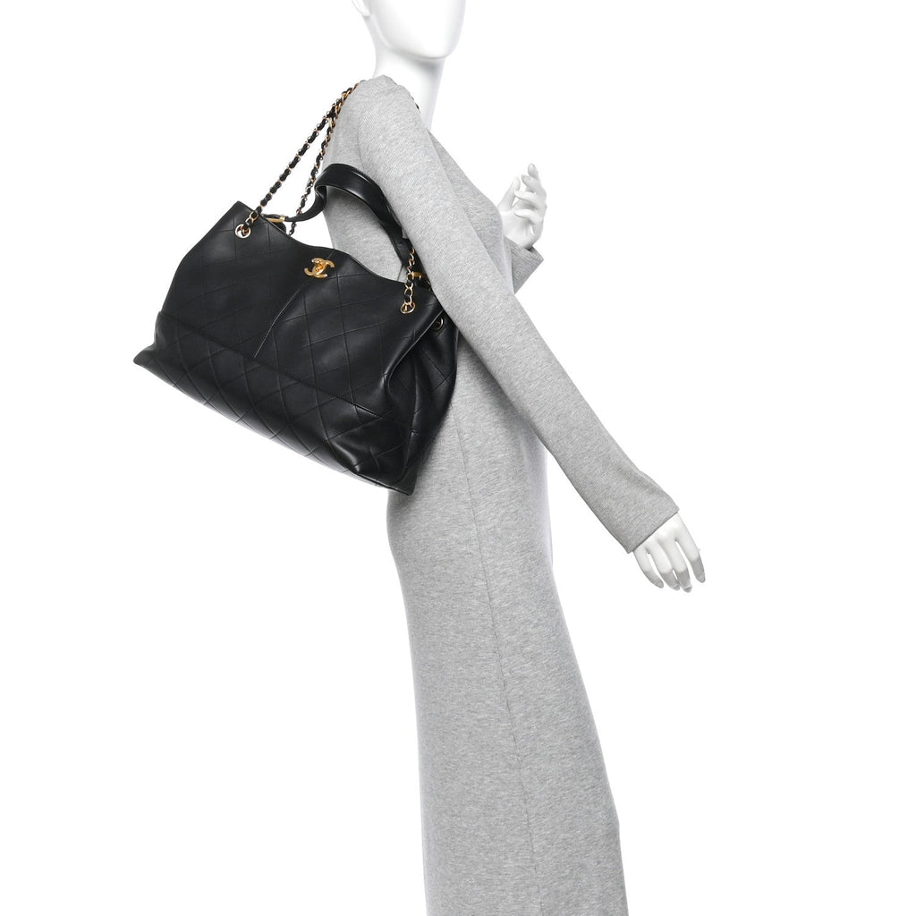 Calfskin Quilted Small Coco Base Shopping Bag Black