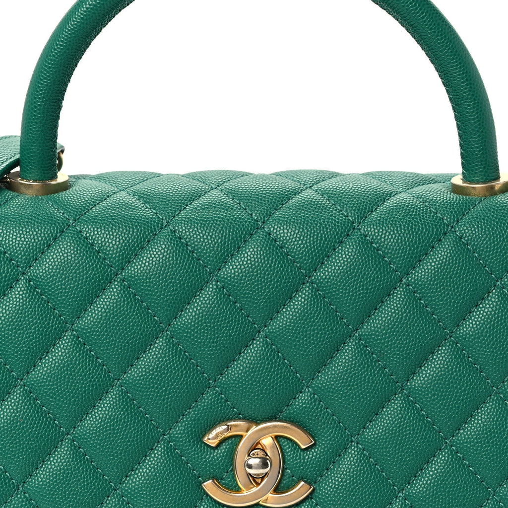 Caviar Quilted Small Coco Handle Flap Green