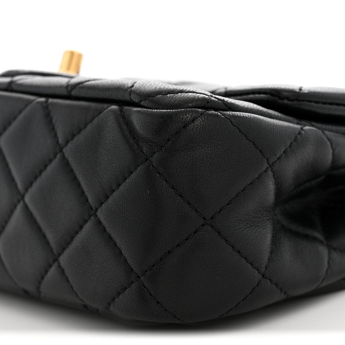 Lambskin Quilted Mini Rectangular Pearl Crush Flap Black