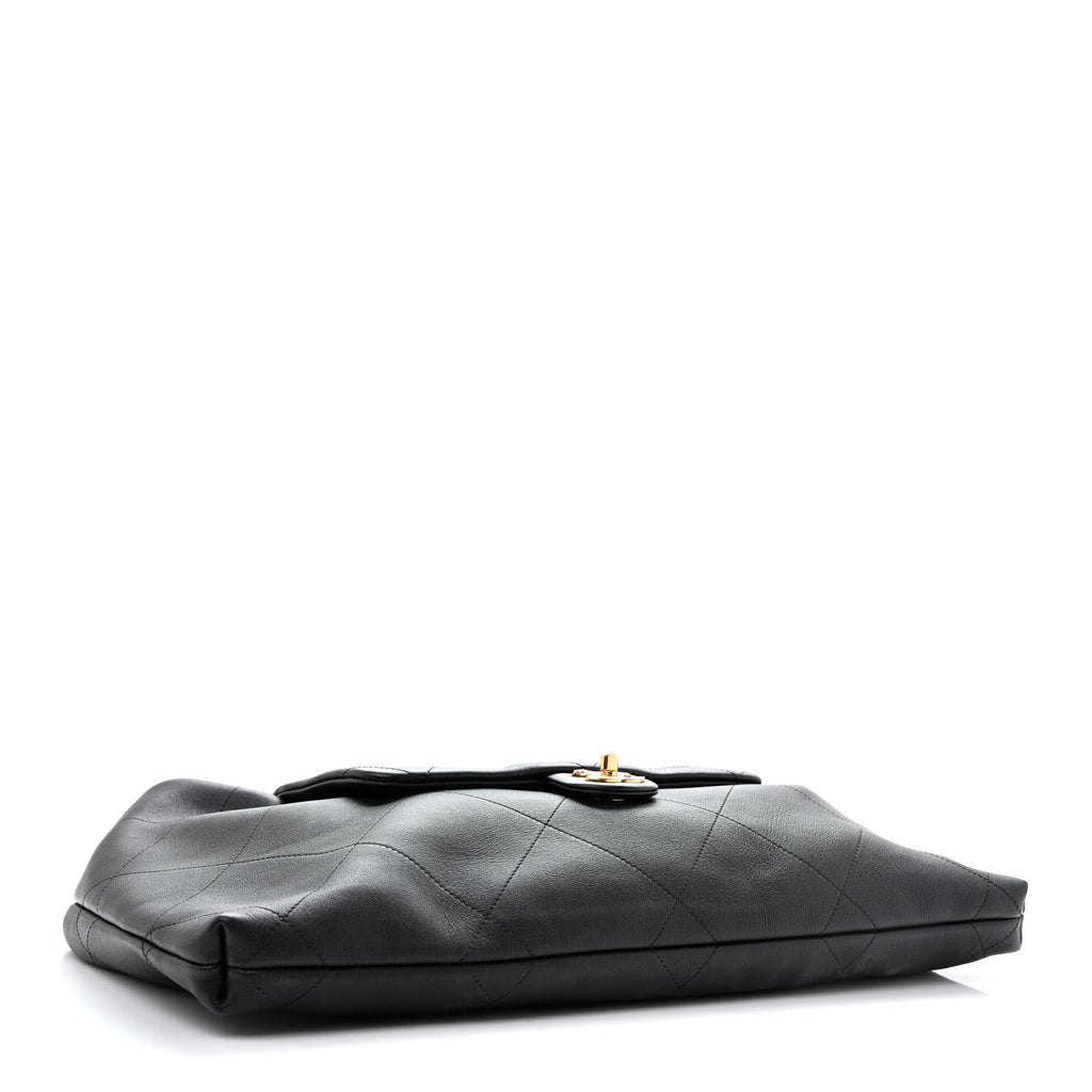 Shiny Calfskin Quilted Maxi Chain Hobo Black