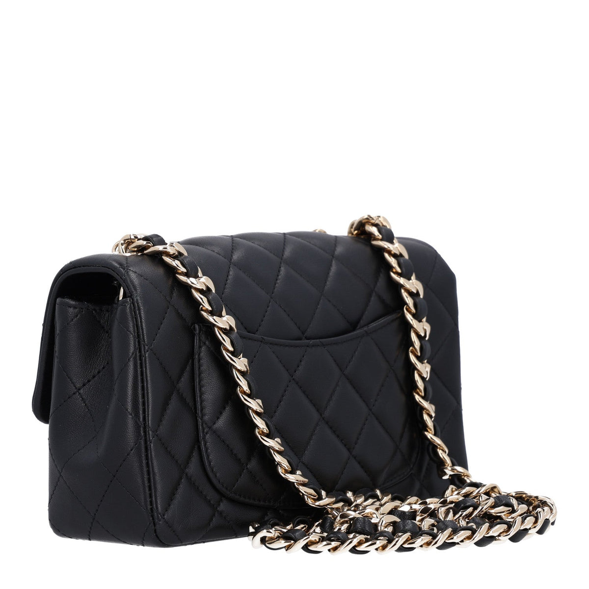 Lambskin Quilted Mini Coco Charms Rectangular Flap Black