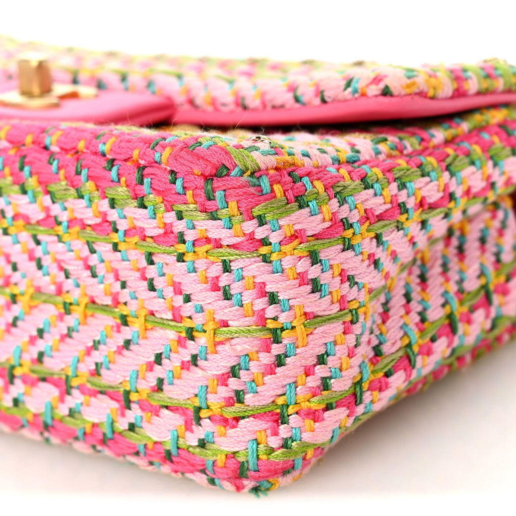Cotton Mixed Fibers Woven Mini Rectangular Flap Pink Green