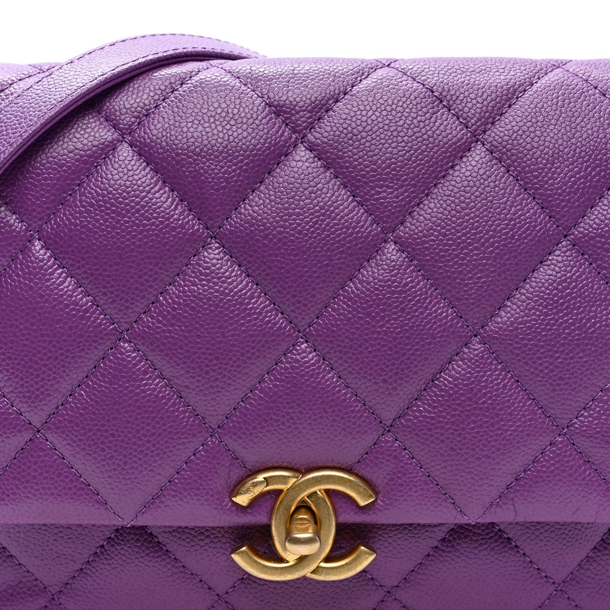 Shiny Caviar Quilted Large Chain Melody Flap Purple