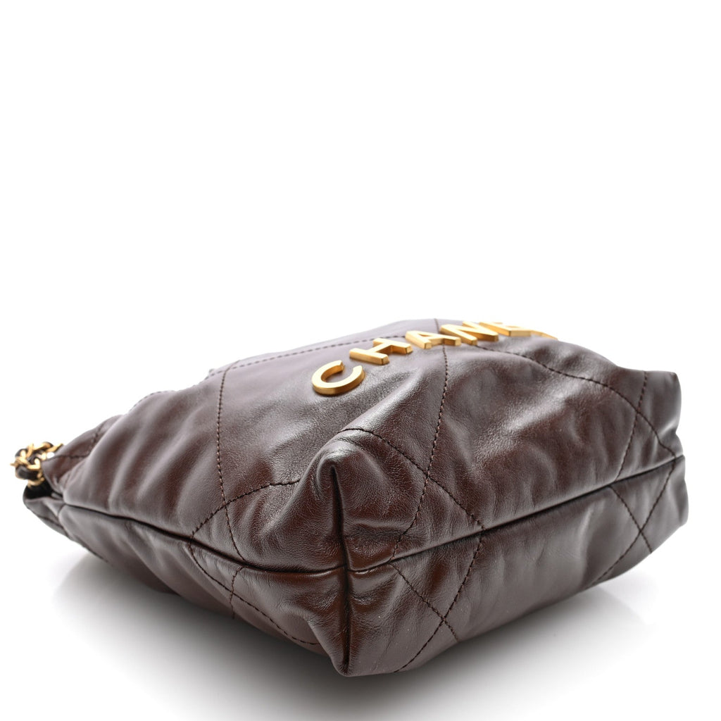 Shiny Calfskin Quilted Mini Chanel 22 Brown