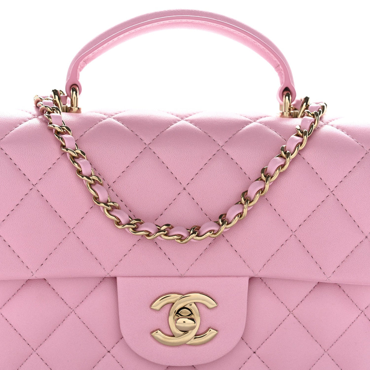 Lambskin Quilted Mini Top Handle Rectangular Flap Pink