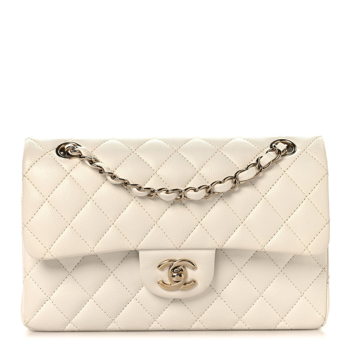 Caviar Quilted Small Double Flap White