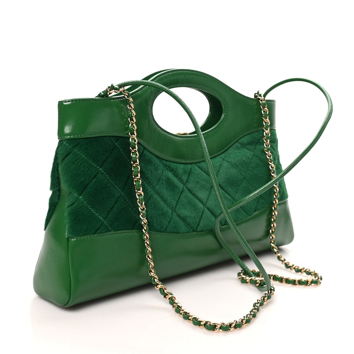 Shiny Lambskin Pony Hair East West 31 Shopping Bag  Green