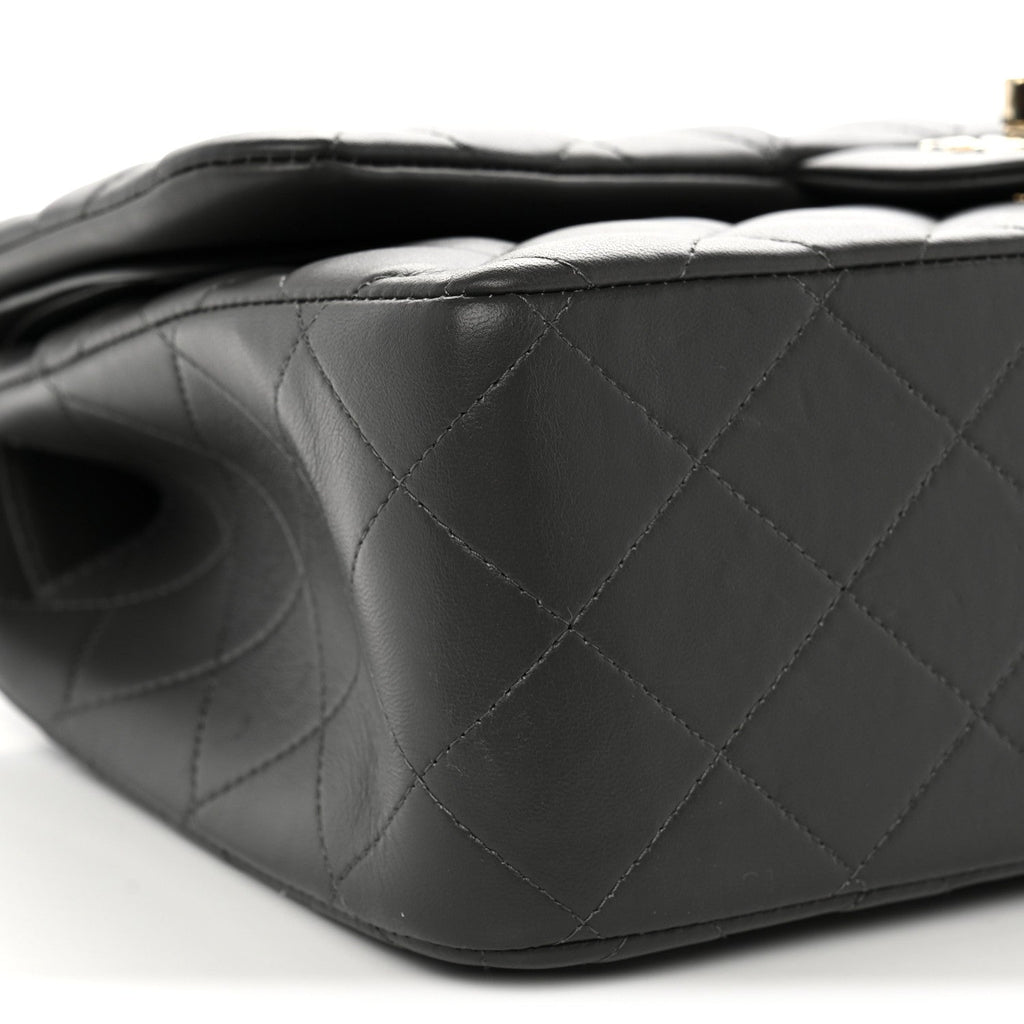 Lambskin Quilted Jumbo Double Flap Dark Grey