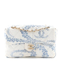 Printed Denim Coco Beach Quilted Small Single Flap Light Blue White