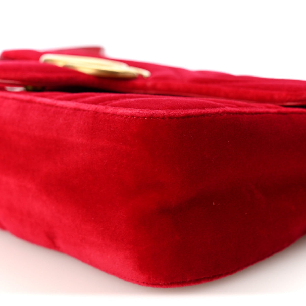 Velvet Matelasse Small GG Marmont Shoulder Bag Hibiscus Red