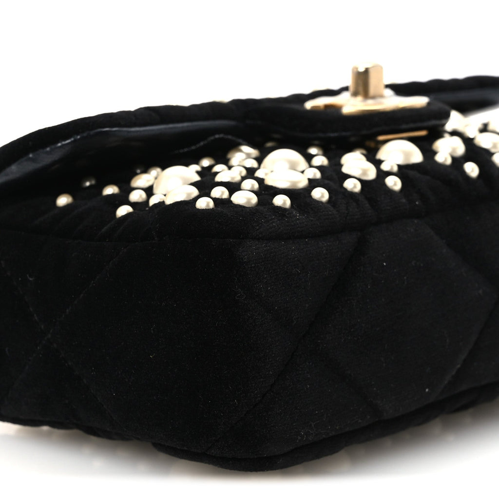 Velvet Pearl Mini Flap Bag Black