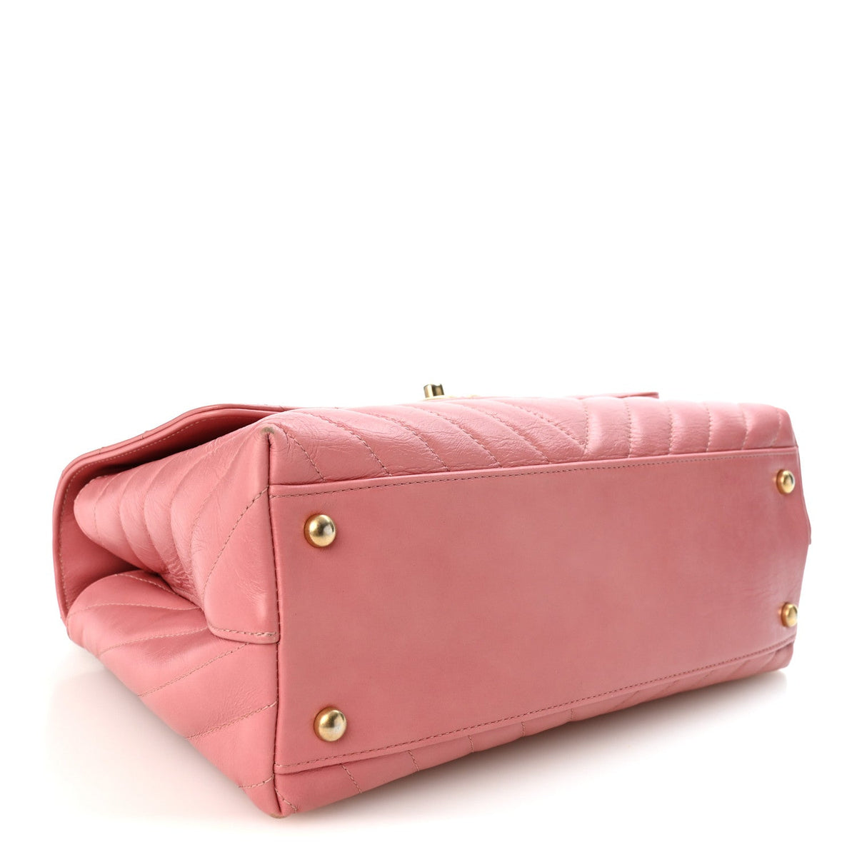 Calfskin Lizard Chevron Quilted Small Coco Handle Flap Pink