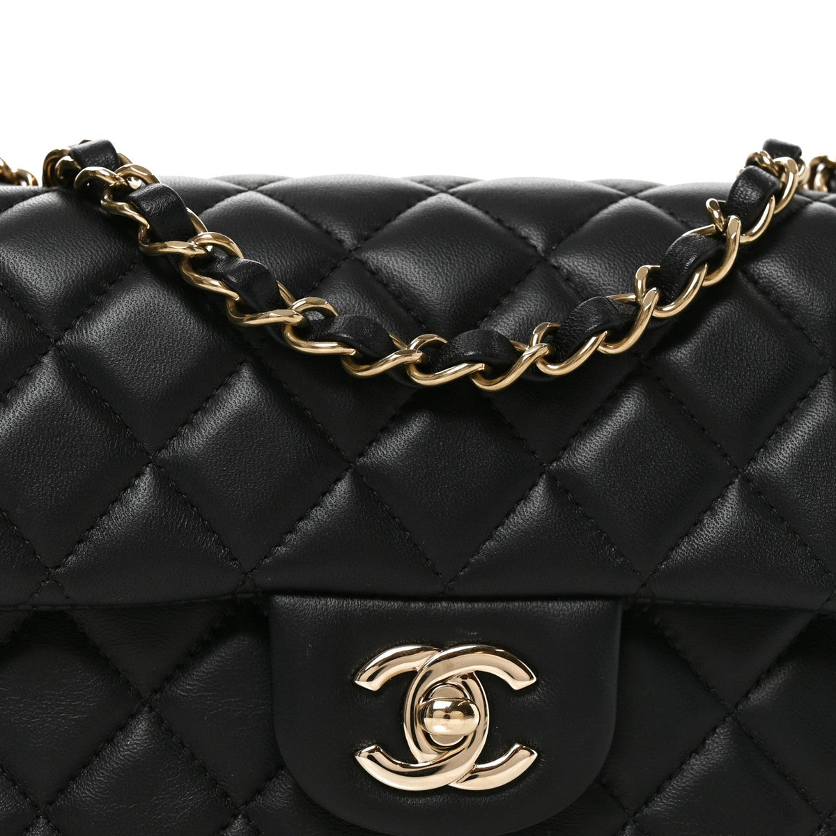Lambskin Quilted Mini Rectangular Flap Black