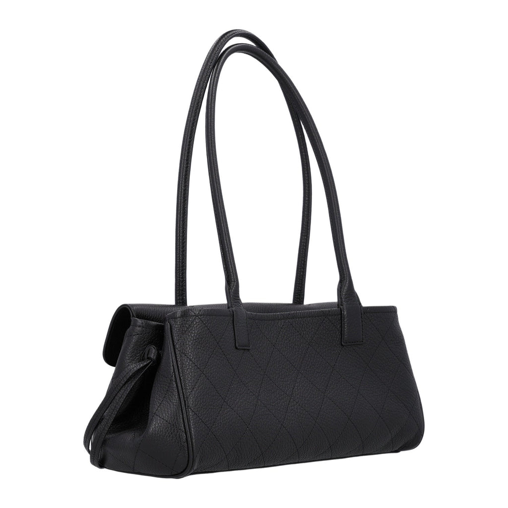 Grained Calfskin Stitched Urban Essentials Small Shopping Bag Black