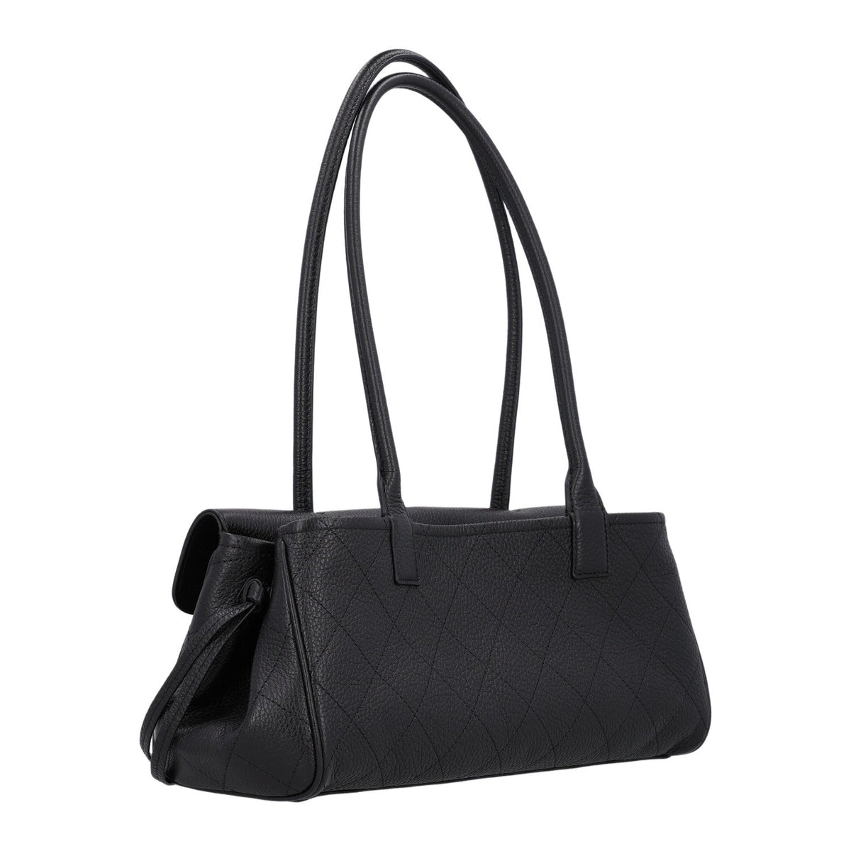 Grained Calfskin Stitched Urban Essentials Small Shopping Bag Black