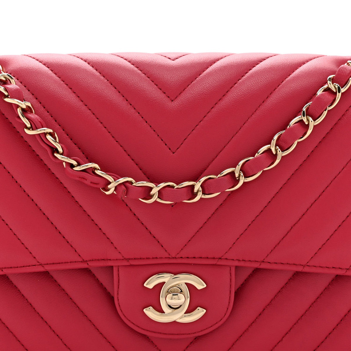 Lambskin Chevron Quilted Medium Double Flap Pink