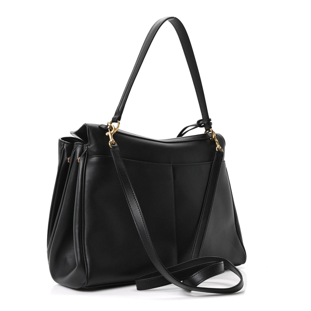 Natural Smooth Calfskin Medium Rodeo Top Handle Handbag Black