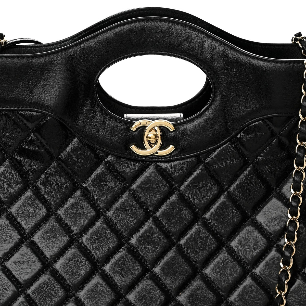 Shiny Lambskin Quilted Large 31 Shopping Bag Black
