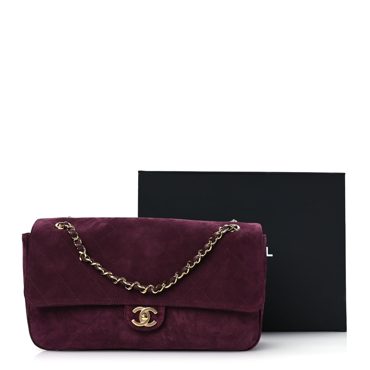 Suede Calfskin Small Souplissimo Maxi Flap Burgundy