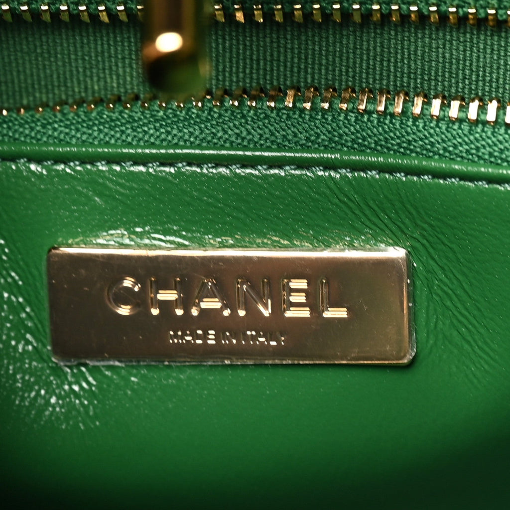 Shiny Lambskin Pony Hair East West 31 Shopping Bag  Green