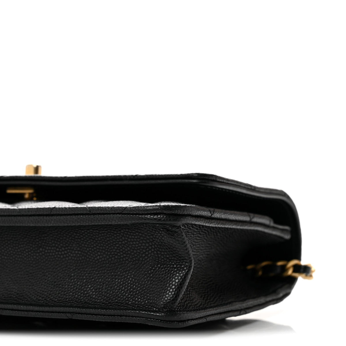 Shiny Caviar Quilted Pick Me Up Wallet On Chain WOC Black