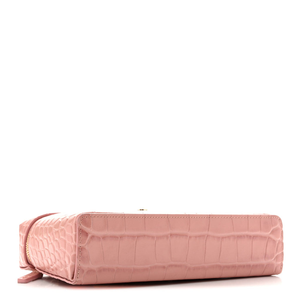 Calfskin Crocodile Embossed Crococo Exoticoco Vanity With Chain Light Pink