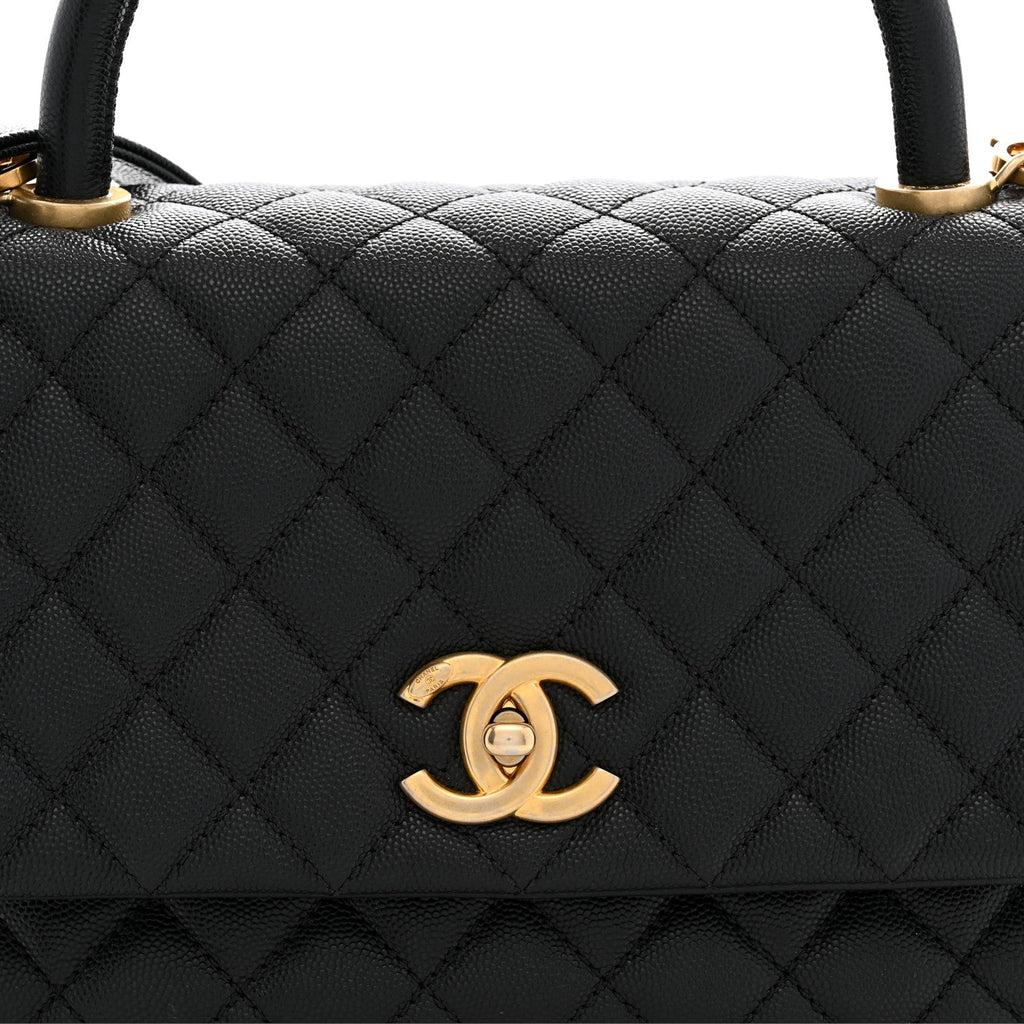 Caviar Quilted Small Coco Handle Flap Black