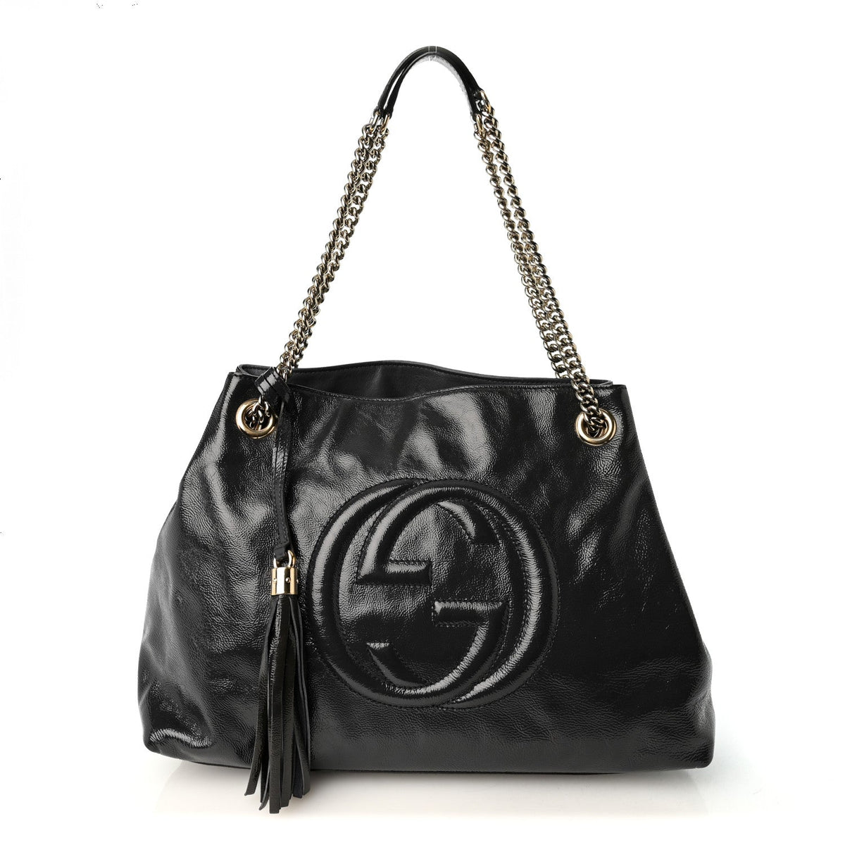Vernice Naplack  Medium Soho Chain Shoulder Bag Uniform Blue