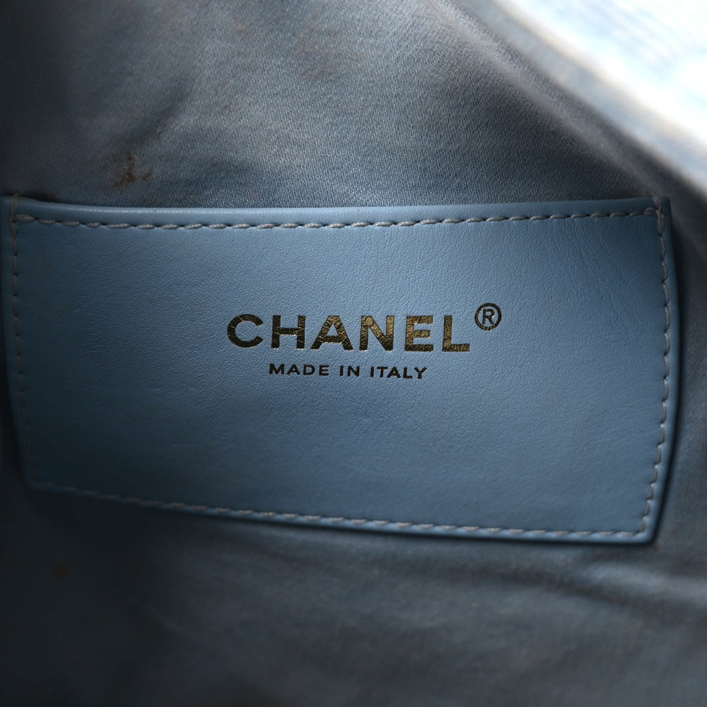 Washed Denim Quilted Medium Chanel 25 Handbag Blue