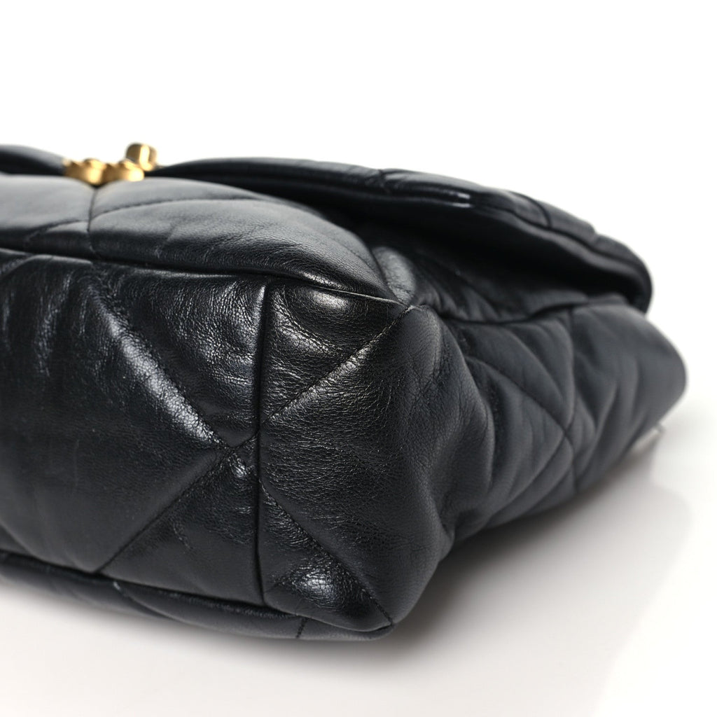 Shiny Goatskin Quilted Large Chanel 19 Flap Black