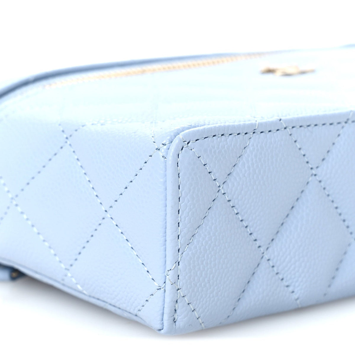 Caviar Quilted Top Handle Slim Vanity With Chain Light Blue