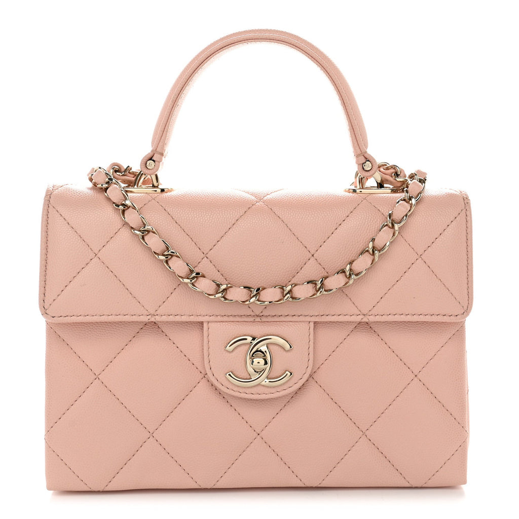 Caviar Quilted Mini Retro Twist Top Handle Flap Light Pink