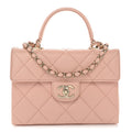 Caviar Quilted Mini Retro Twist Top Handle Flap Light Pink