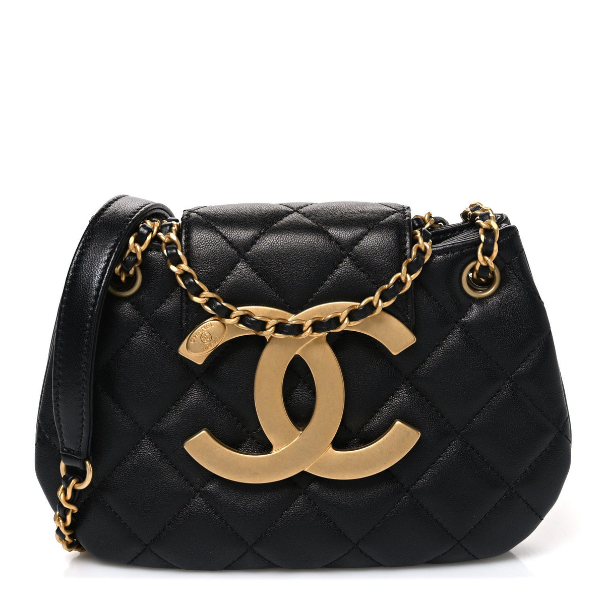 Lambskin Quilted Small Giant CC Flap Bag Black