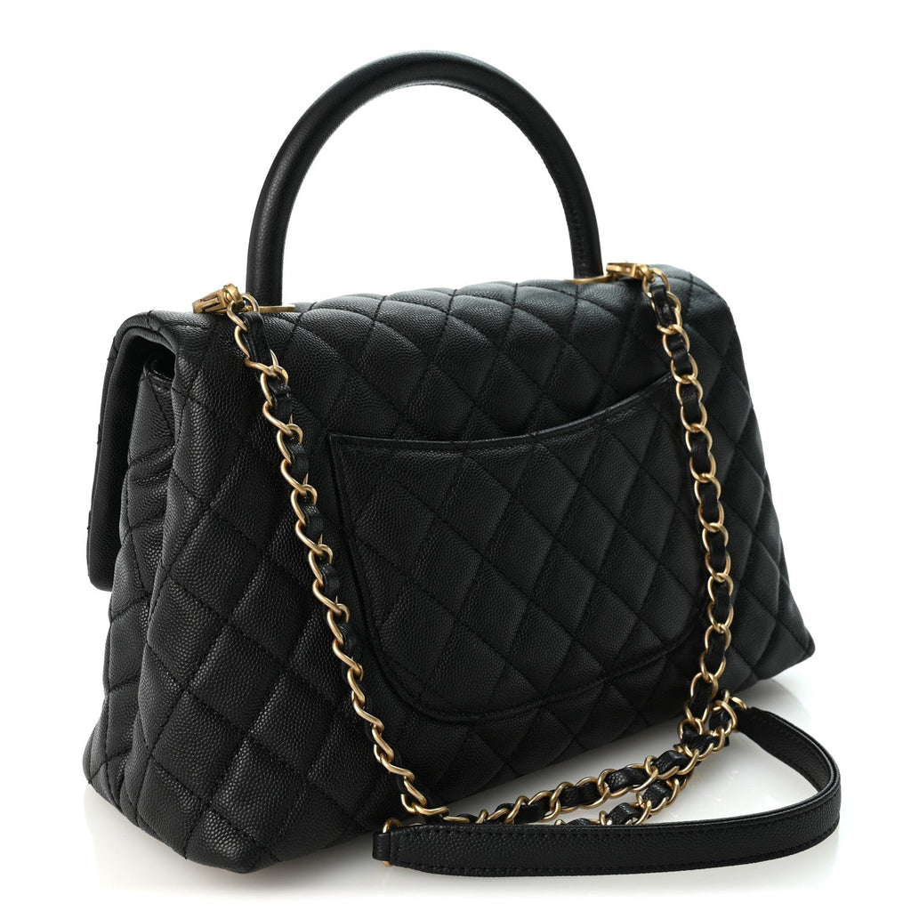 Caviar Quilted Small Coco Handle Flap Black