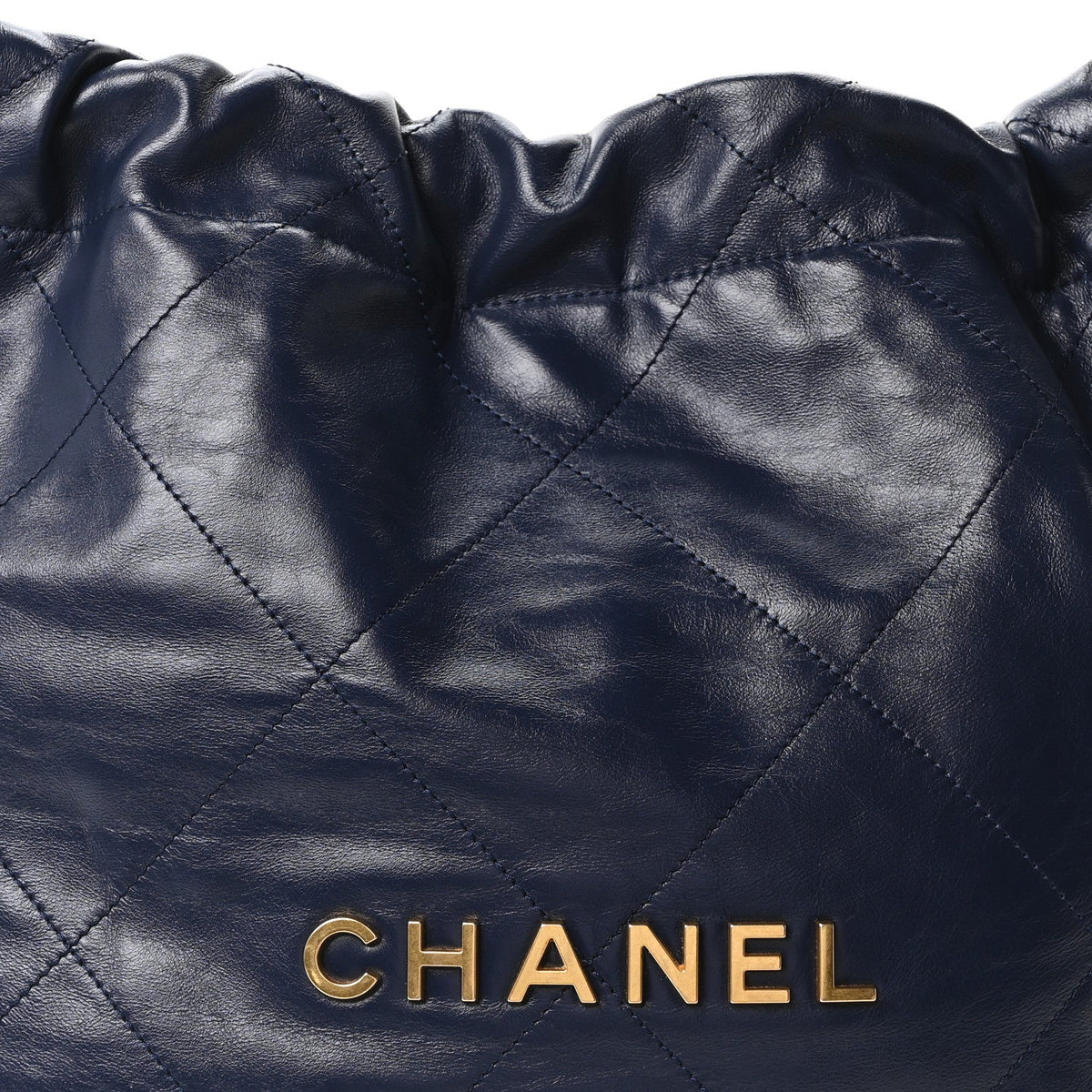 Shiny Calfskin Quilted Small Chanel 22 Navy