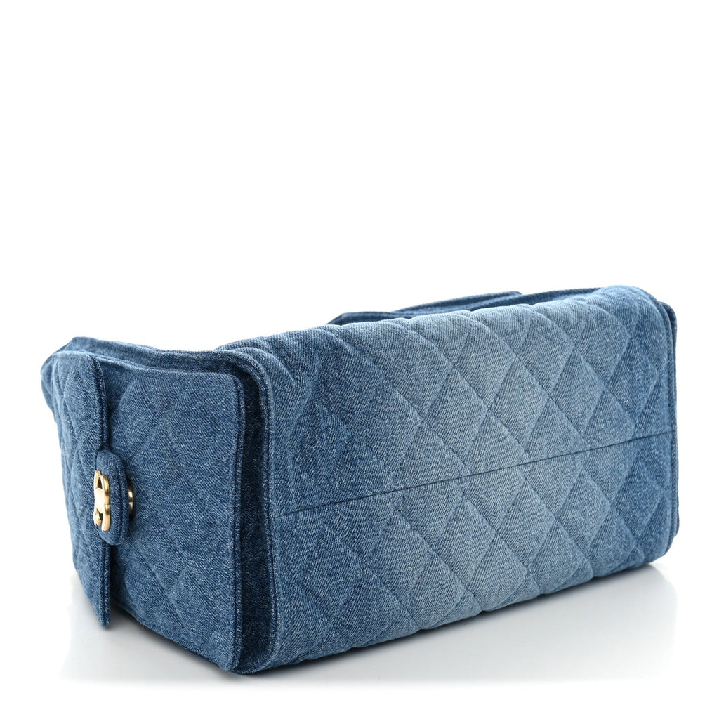 Washed Denim Quilted Small Chanel 25 Handbag Blue