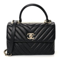 Lambskin Chevron Quilted Small Trendy CC Dual Handle Flap Bag Black