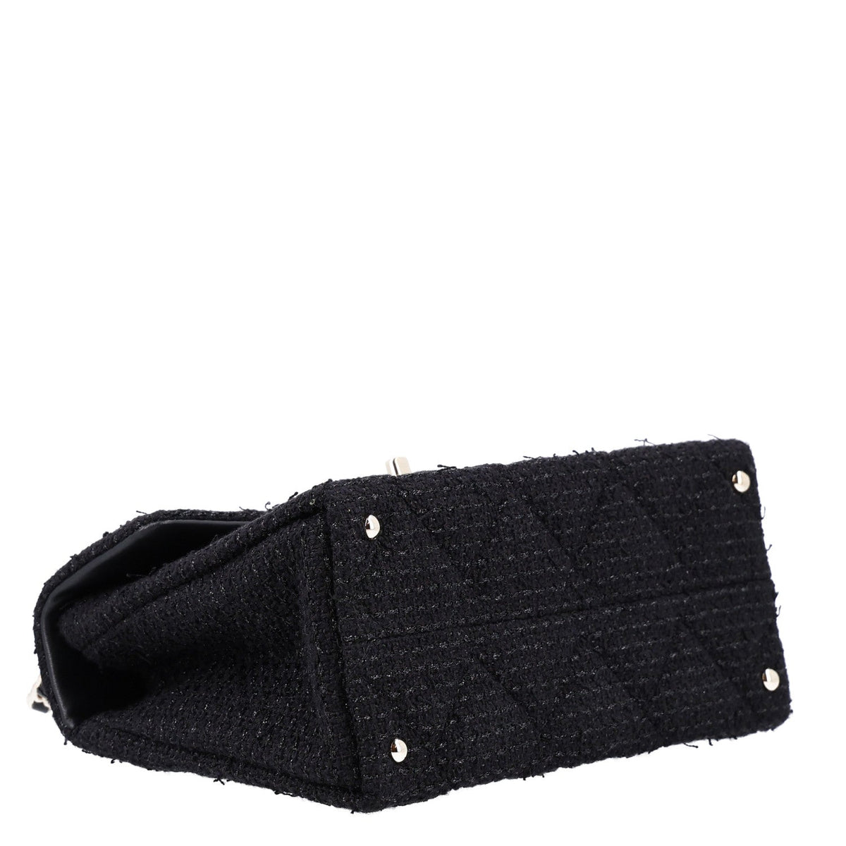 Tweed Quilted Medium Retro Twist Top Handle Flap  Black