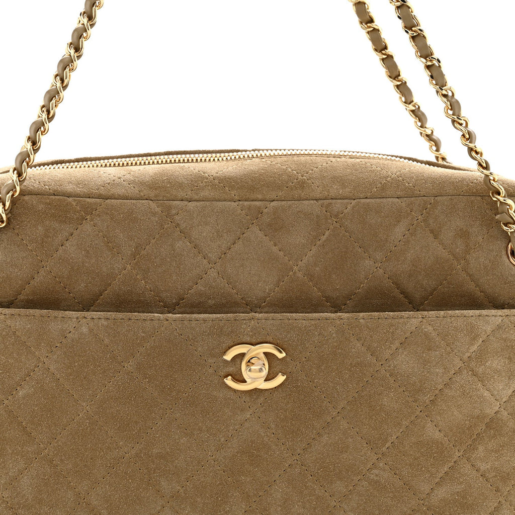 Suede Calfskin Quilted Camerissimo Camera Case Dark Beige